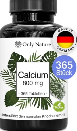 Calcium Tabletten (365 Stück) mit 800 mg pro Tagesdosis - 100% Vegan & ohne Zusätze - Kalzium> Hot