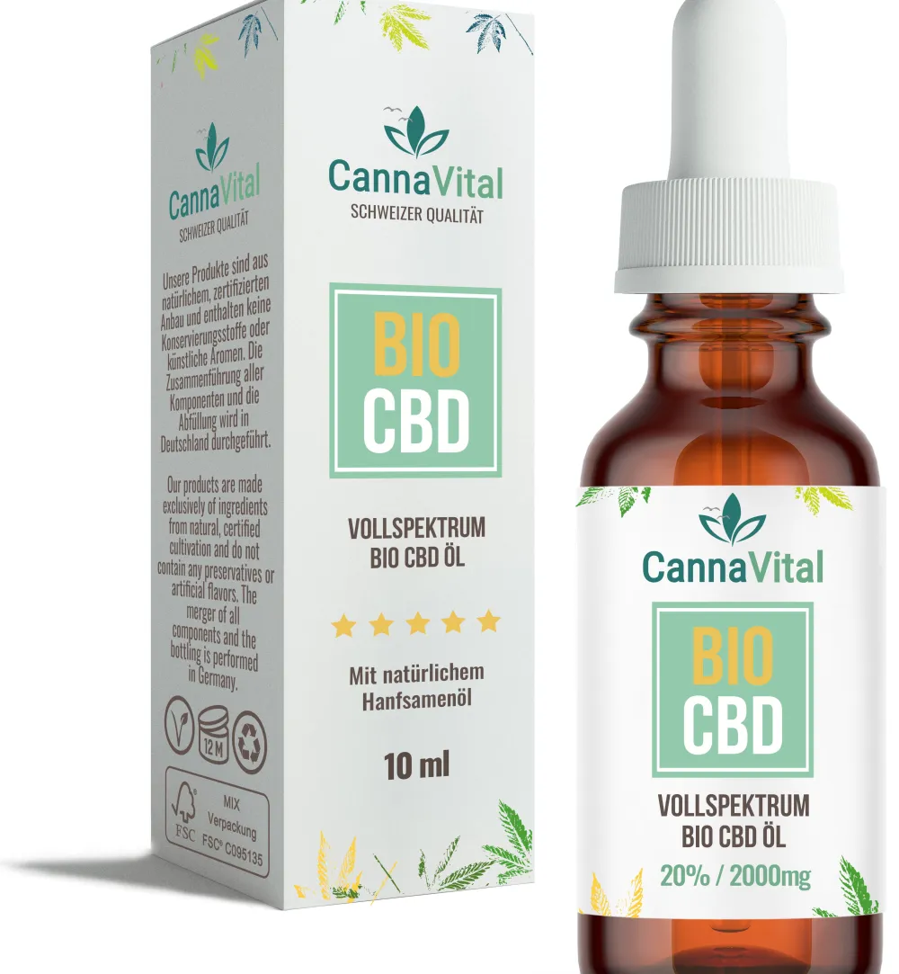 CannaVital® Hanf Bio CBD Öl Tropfen 20% - 10 ml mit Cannabidiol Laborqualität mit Entourage-Effekt> Clearance