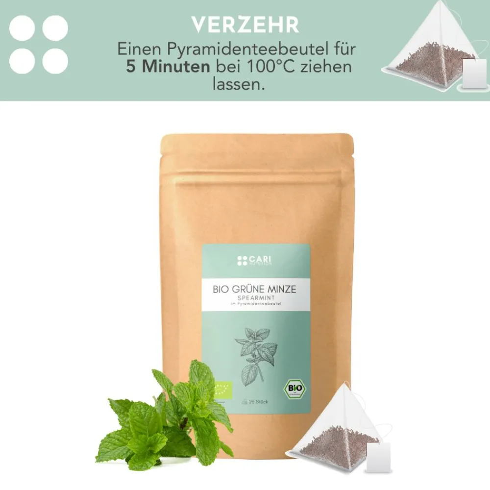 Bio Grüne Minze Tee Pyramidenteebeutel|CARI NUTRITION
