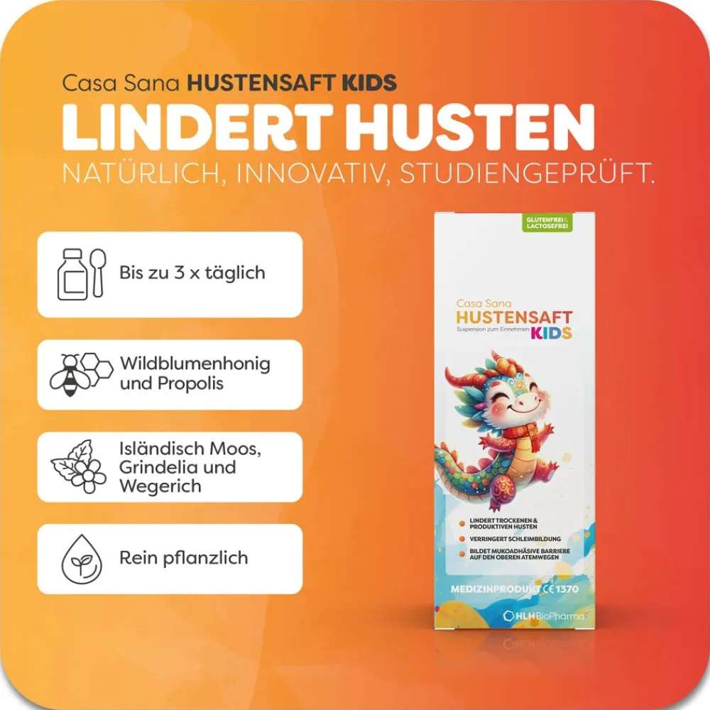 HUSTENSAFT KIDS - Mit Grindelia, isländisch Moos, Propolis, Wegerich, Wildblumenhonig und ätherischem Öl aus Kiefernblättern>Casa Sana New