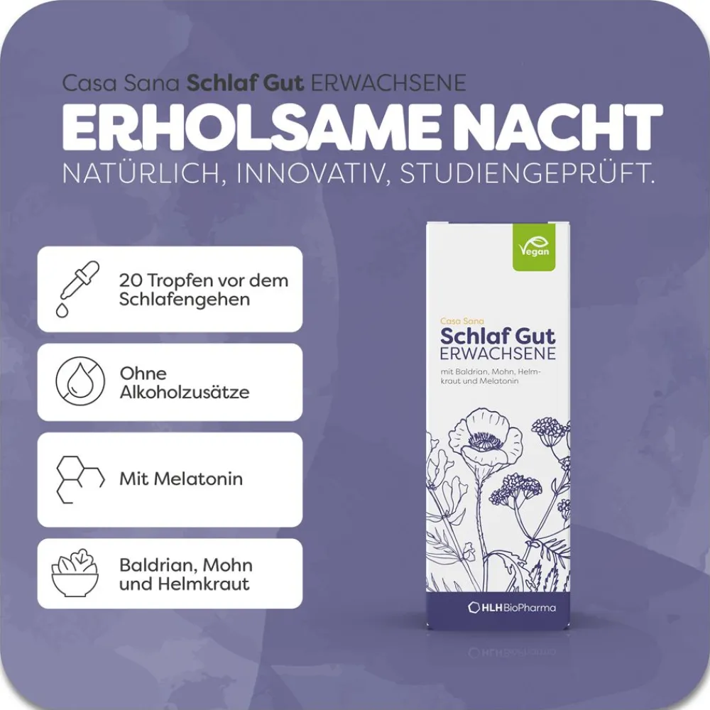 Schlaf Gut ERWACHSENE - Pflanzenxtrakte und Melatonin für einen erholsamen Schlaf|Casa Sana Discount