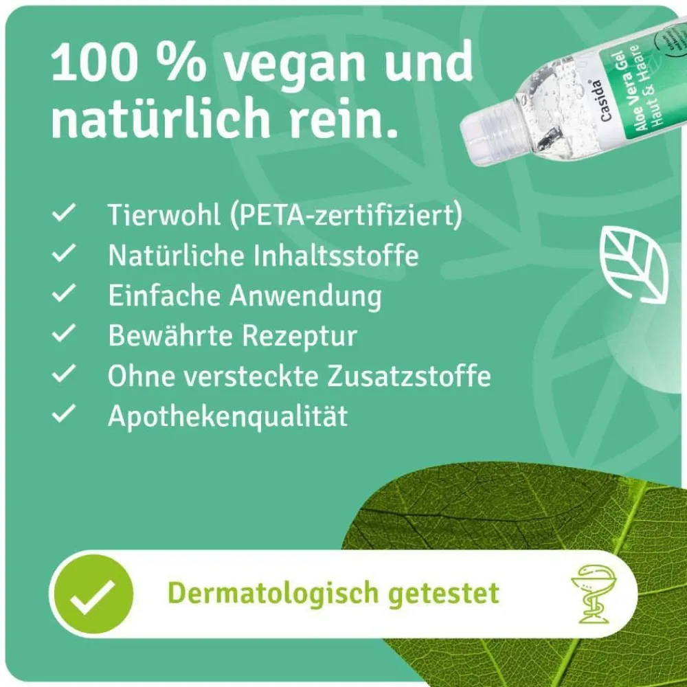 Aloe Vera Gel Haut & Haare - DERMATEST Sehr Gut - 100% Natürlich, Rein & Ohne Duftstoffe>Casida Best
