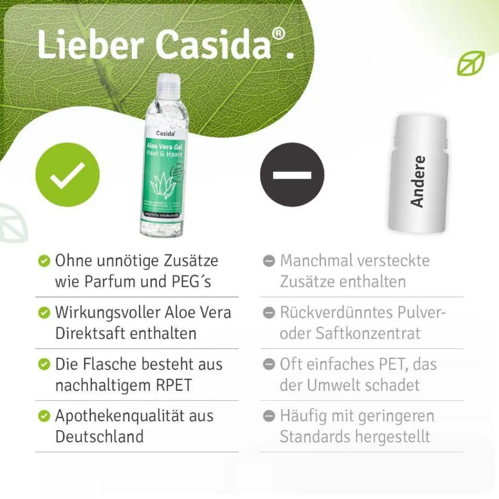 Aloe Vera Gel Haut & Haare - DERMATEST Sehr Gut - 100% Natürlich, Rein & Ohne Duftstoffe>Casida Best