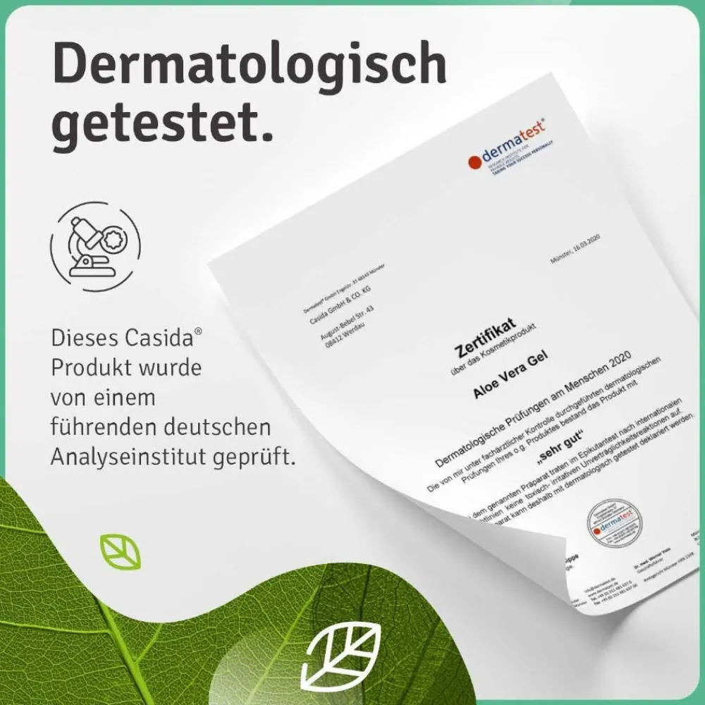 Aloe Vera Gel Haut & Haare - DERMATEST Sehr Gut - 100% Natürlich, Rein & Ohne Duftstoffe>Casida Best