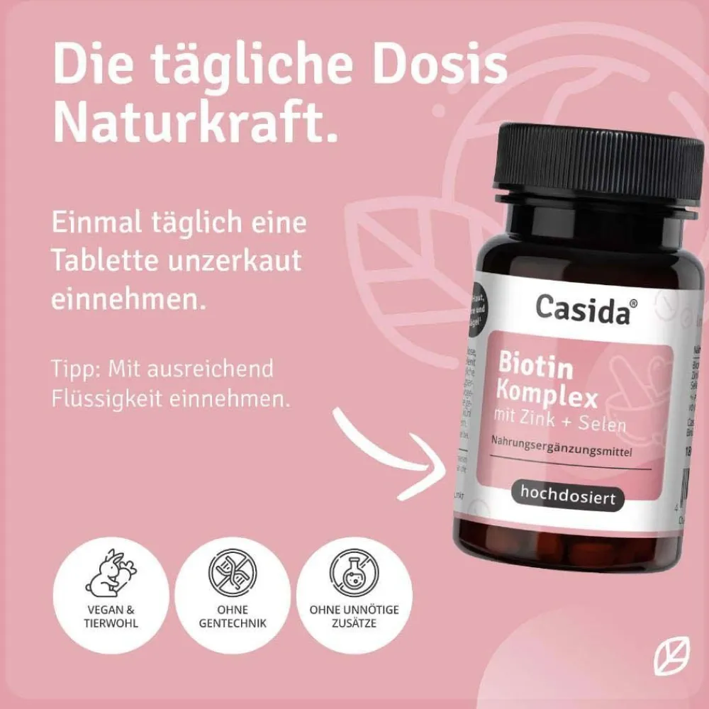 Biotin + Selen + Zink für Haut, Haare & Nägel – hochdosiert - vegan|Casida