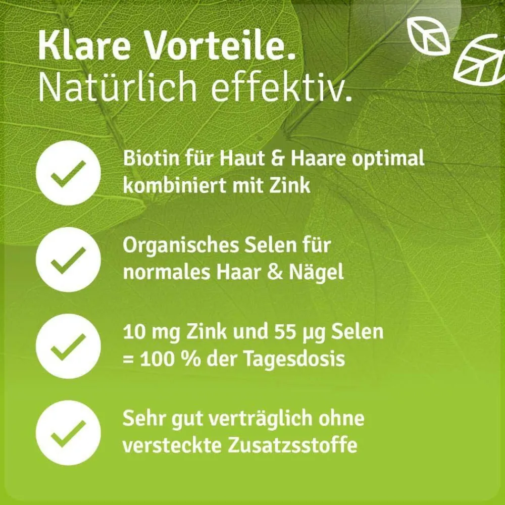 Biotin + Selen + Zink für Haut, Haare & Nägel – hochdosiert - vegan|Casida