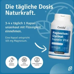 Magnesiumglycinat - Premium Chelatiertes Magnesiumbisglycinat - vegan, hochdosiert>Casida Online