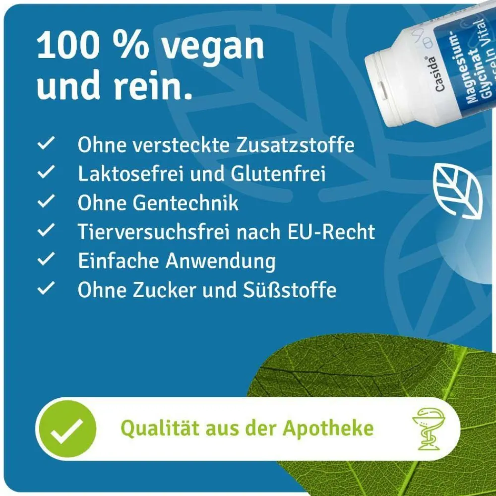 Magnesiumglycinat - Premium Chelatiertes Magnesiumbisglycinat - vegan, hochdosiert>Casida Online