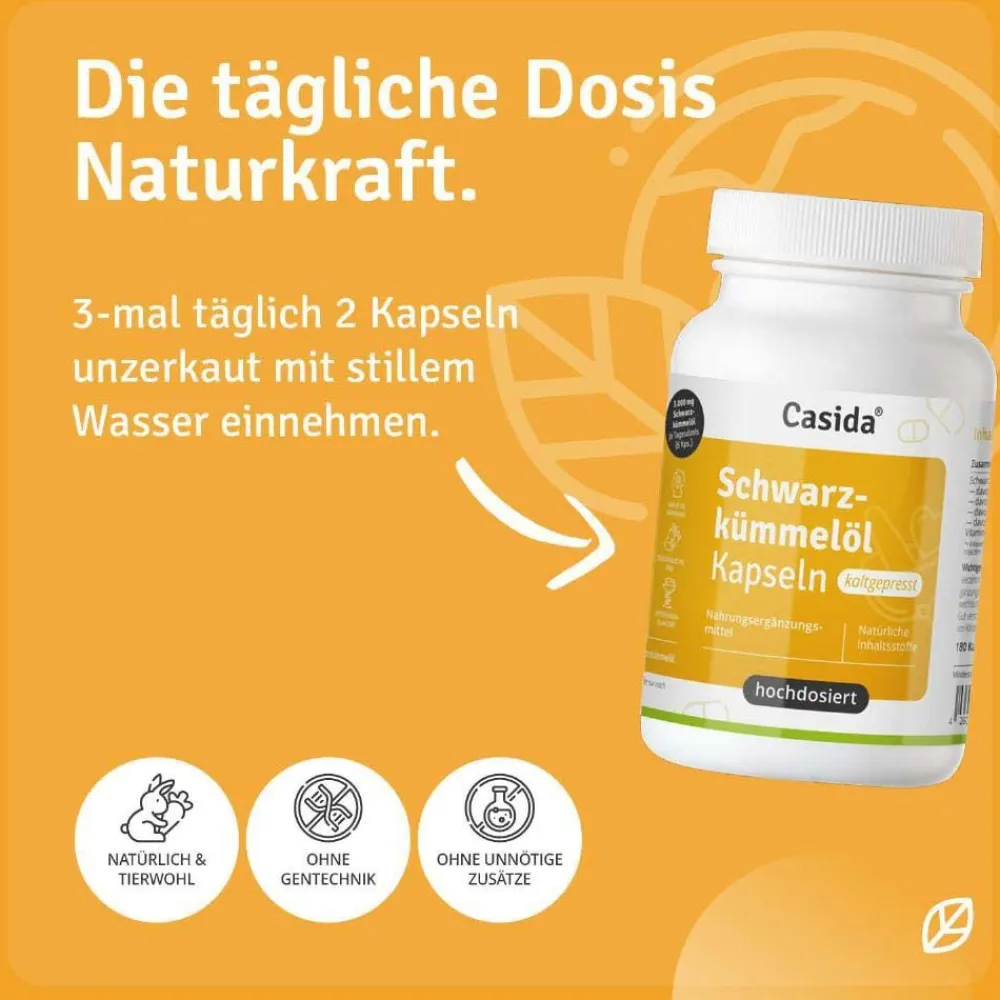 ® Schwarzkümmelöl Kapseln 3000 mg – Hochdosiert, kaltgepresst, naturbelassen|Casida New