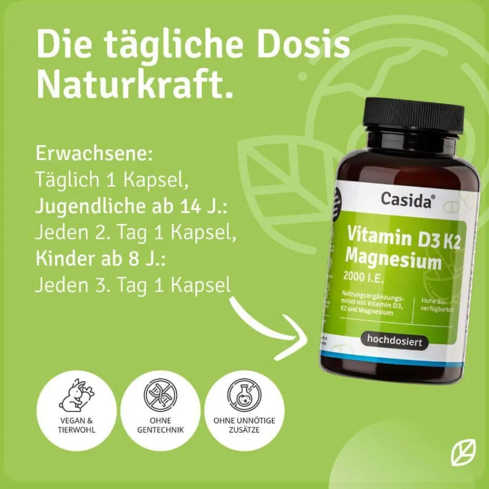 Vitamin D3 K2 Magnesium Kapseln 2000 I.E. – hochdosiertes D3, K2 & Magnesium>Casida Best
