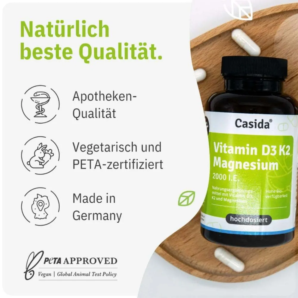 Vitamin D3 K2 Magnesium Kapseln 2000 I.E. – hochdosiertes D3, K2 & Magnesium>Casida Best