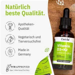 Vitamin D3 K2 Tropfen hochdosiert & vegan - 100% pflanzlich (ohne tierisches Lanolin) – 1000 I.E. Vitamin D + Vitamin K 20 µg><noscript><img width=