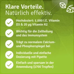 Vitamin D3 K2 Tropfen hochdosiert & vegan - 100% pflanzlich (ohne tierisches Lanolin) – 1000 I.E. Vitamin D + Vitamin K 20 µg><noscript><img width=