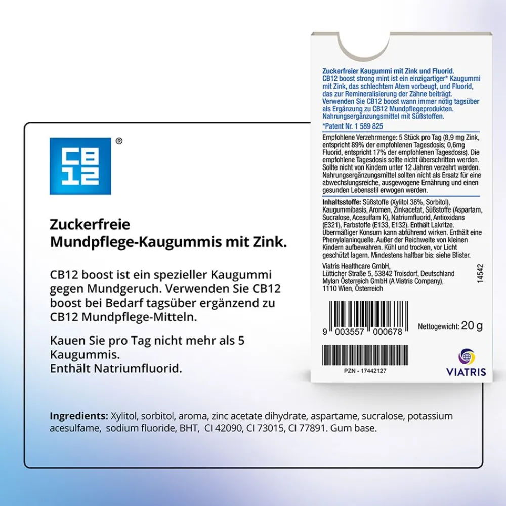 CB12 Boost Strong Mint Kaugummi: Zuckerfreie Mundpflege-Kaugummis gegen Mundgeruch,> New