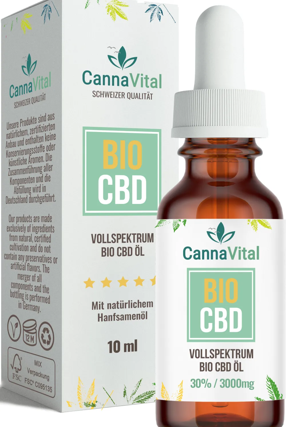 CBD Öl Bio Vollspektrum Tropfen 30% - 10 ml mit Cannabidiol | Laborqualität CannaVital®| New