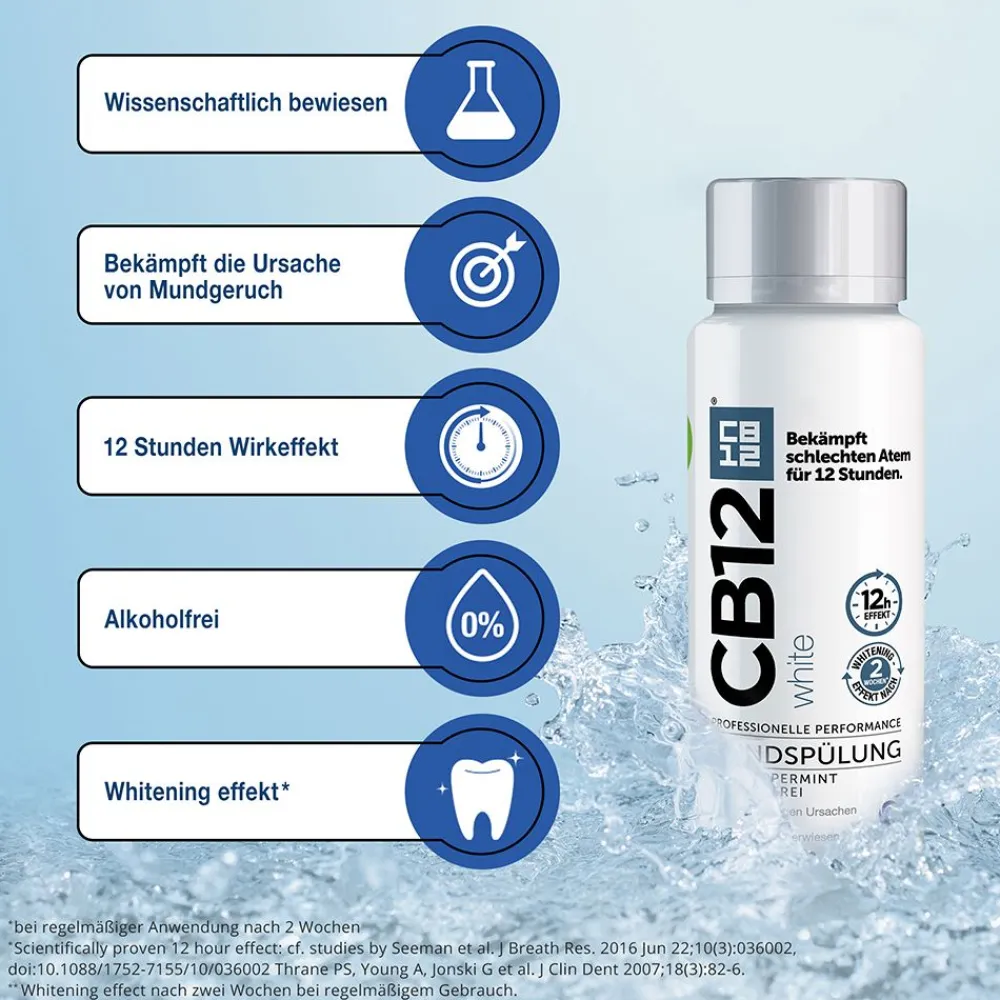 White Mundspülung: Mundwasser für weißere Zähne und frischen Atem, mit Zinkacetat & Chlorhexidin|CB12