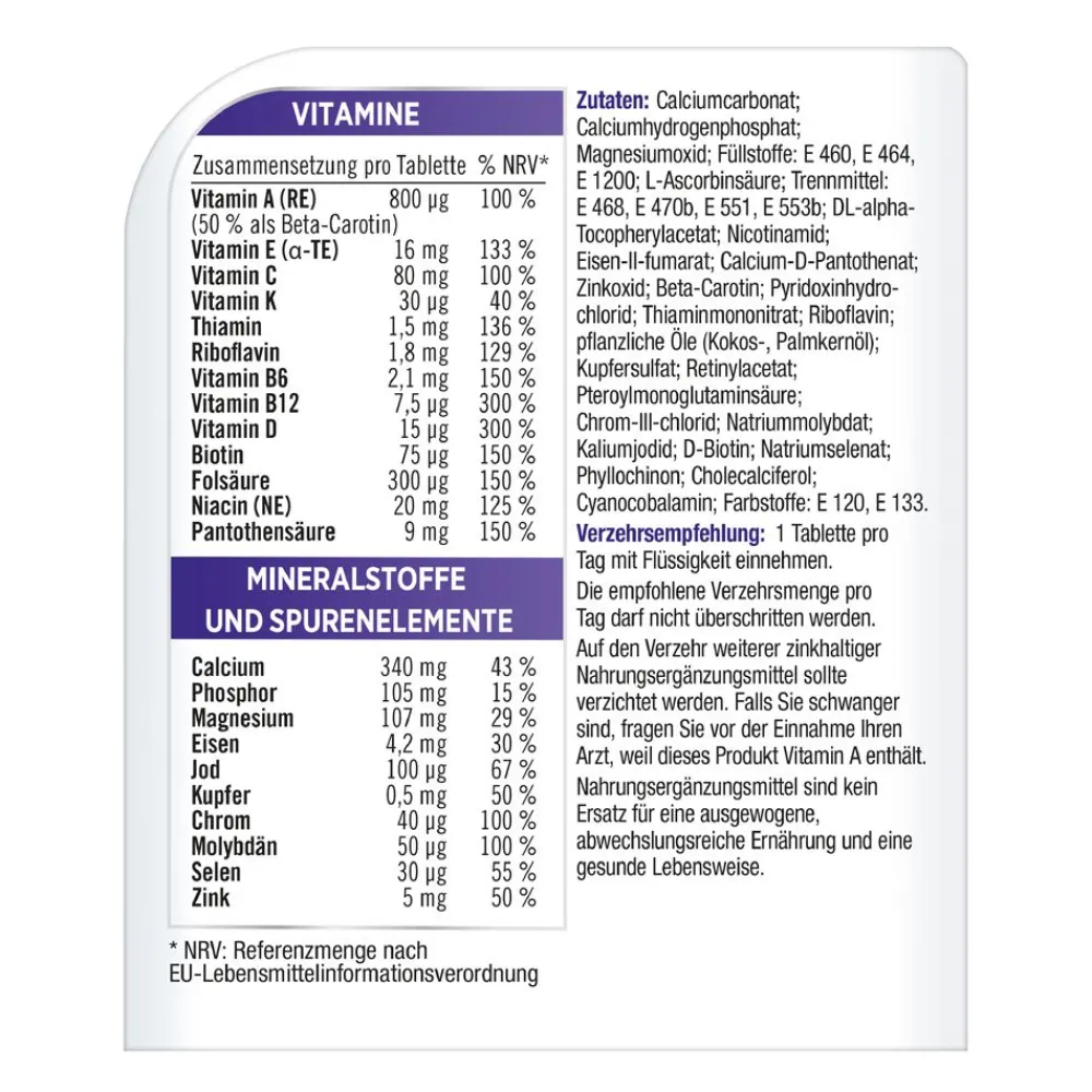 Für Sie 50+, Multivitamin – Hochwertiges Nahrungsergänzungsmittel mit Mikronährstoffen – Speziell für Frauen ab 50 – Vitamine, Mineralstoffe, Spurenelemente>Centrum Discount