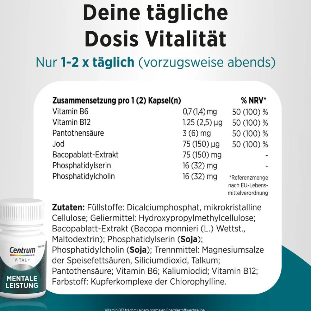 Vital+ Mentale Leistung - Jetzt 20% mit dem Code Vitamine20 sparen*>Centrum Best