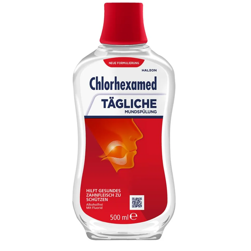 Tägliche Mundspülung mit Chlorhexidin (0,06 %)|Chlorhexamed