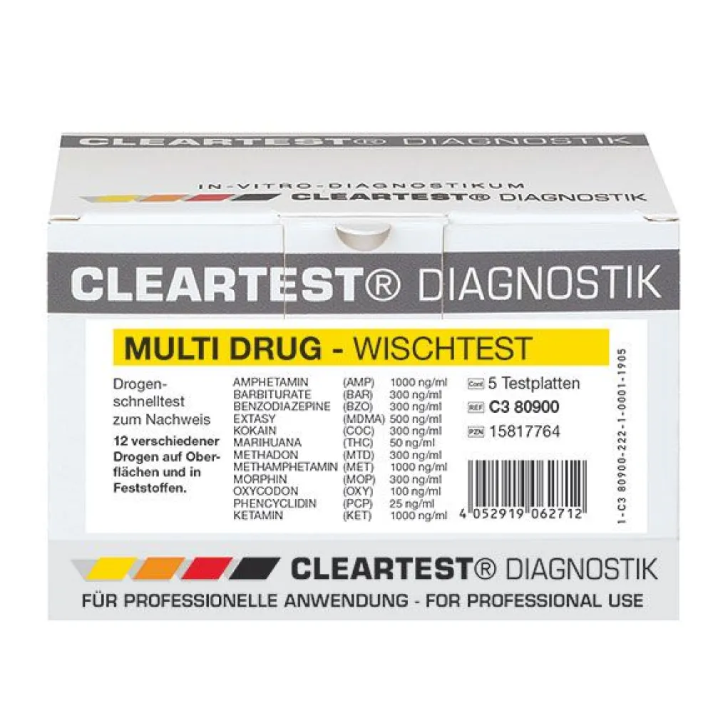 CLEARTEST Multi Drug Drogen Wischtest, Nachweis von 12 Drogen auf Oberflächen> Online