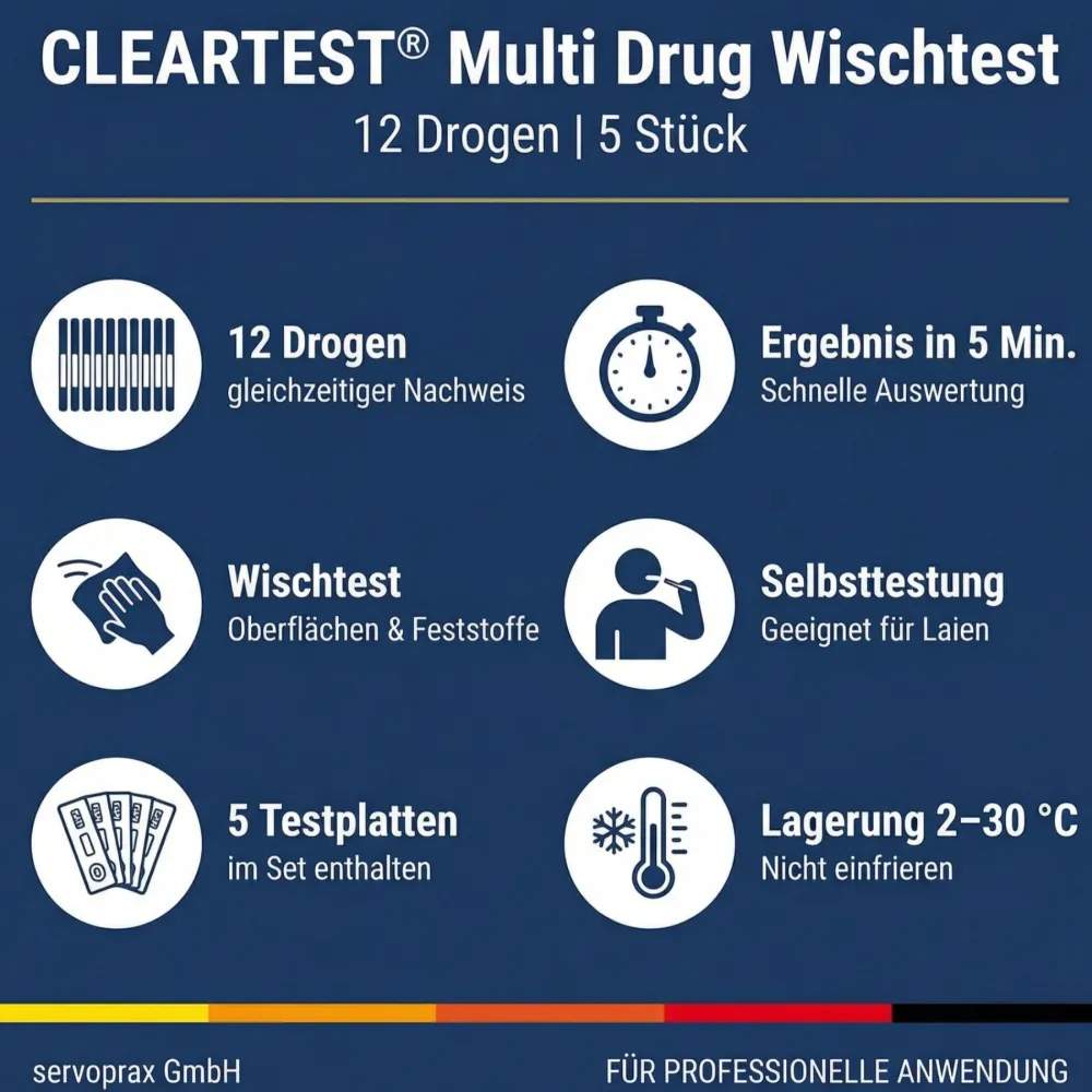 CLEARTEST Multi Drug Drogen Wischtest, Nachweis von 12 Drogen auf Oberflächen> Online