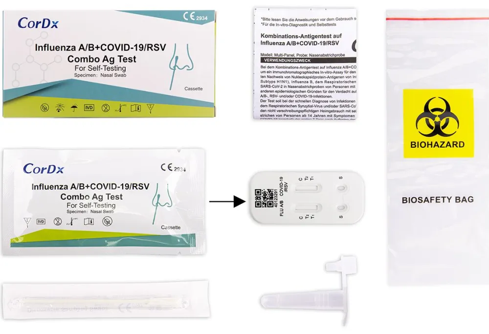 4 in 1 Kombi-Test RSV Viren + Corona COVID-19 + Influenza A + B>CorDx Outlet