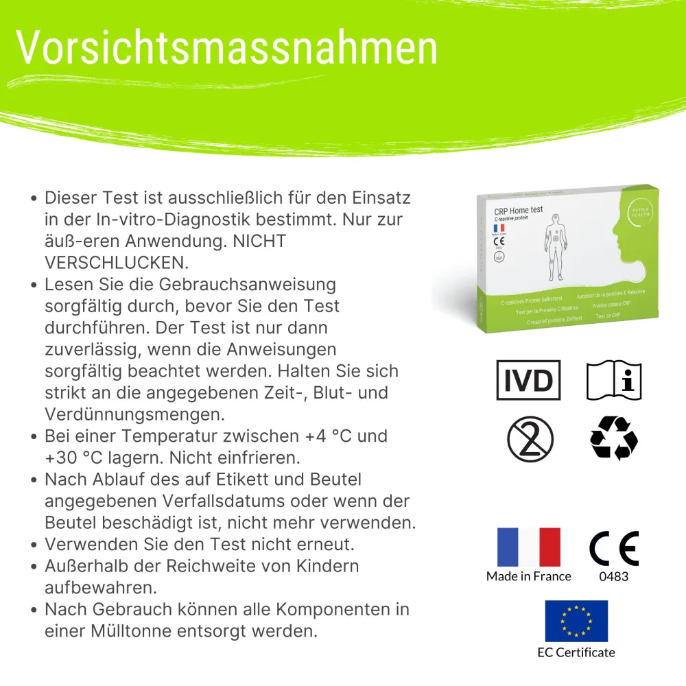 CRP Selbsttest – C-reaktives Protein Schnelltest für Zuhause, Entzündungsprüfung – Patris Health®| Online