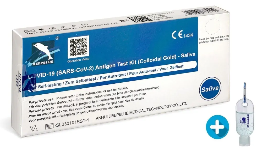 Covid 19 Lolli Test - Speichel Test Antigen Corona Schnellest + Gratis Desinfektionsmittel>DEEPBLUE