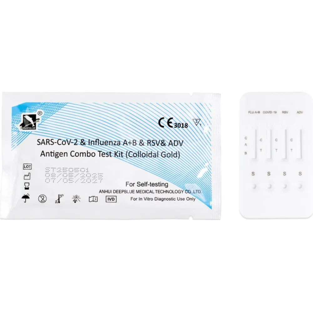DeepBlue 5-in-1 Test COVID-19 (Alle Varianten), Grippe A/B, RSV, Adenovirus + Gratis Nanovio FFP2> Clearance