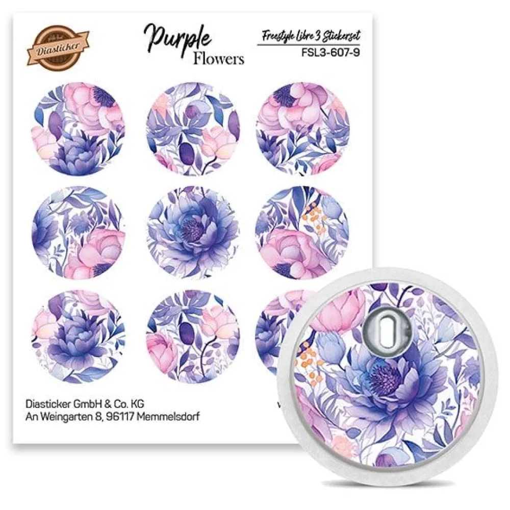 Diasticker® FreeStyle Libre 3 / 3 Plus Sticker "Purple Flowers"> Best