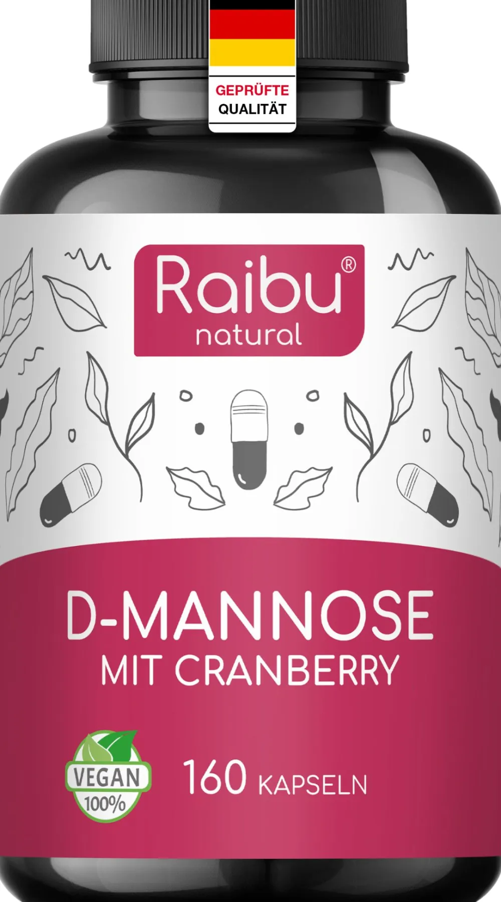 D-Mannose mit Cranberry Kapseln, Hergestellt in Deutschland, 160 St->Raibu New
