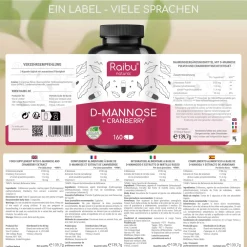 D-Mannose mit Cranberry Kapseln, Hergestellt in Deutschland, 160 St->Raibu New