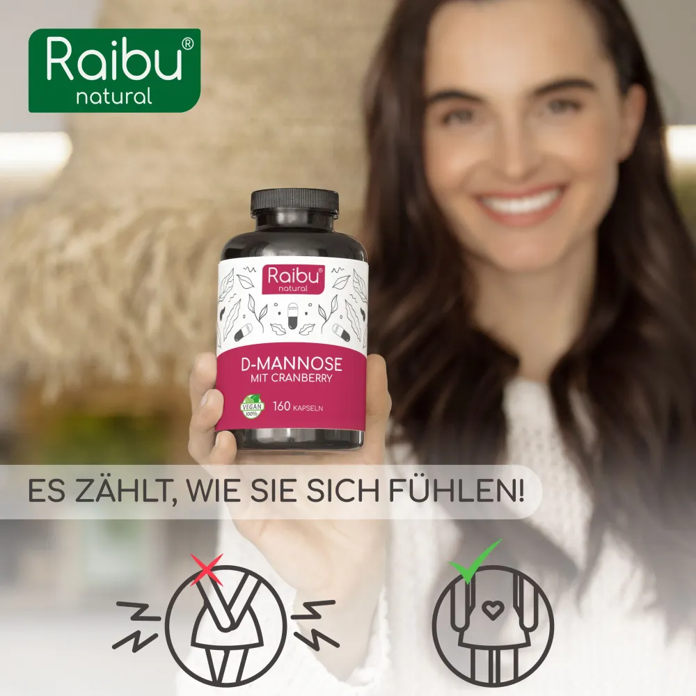 D-Mannose mit Cranberry Kapseln, Hergestellt in Deutschland, 160 St->Raibu New