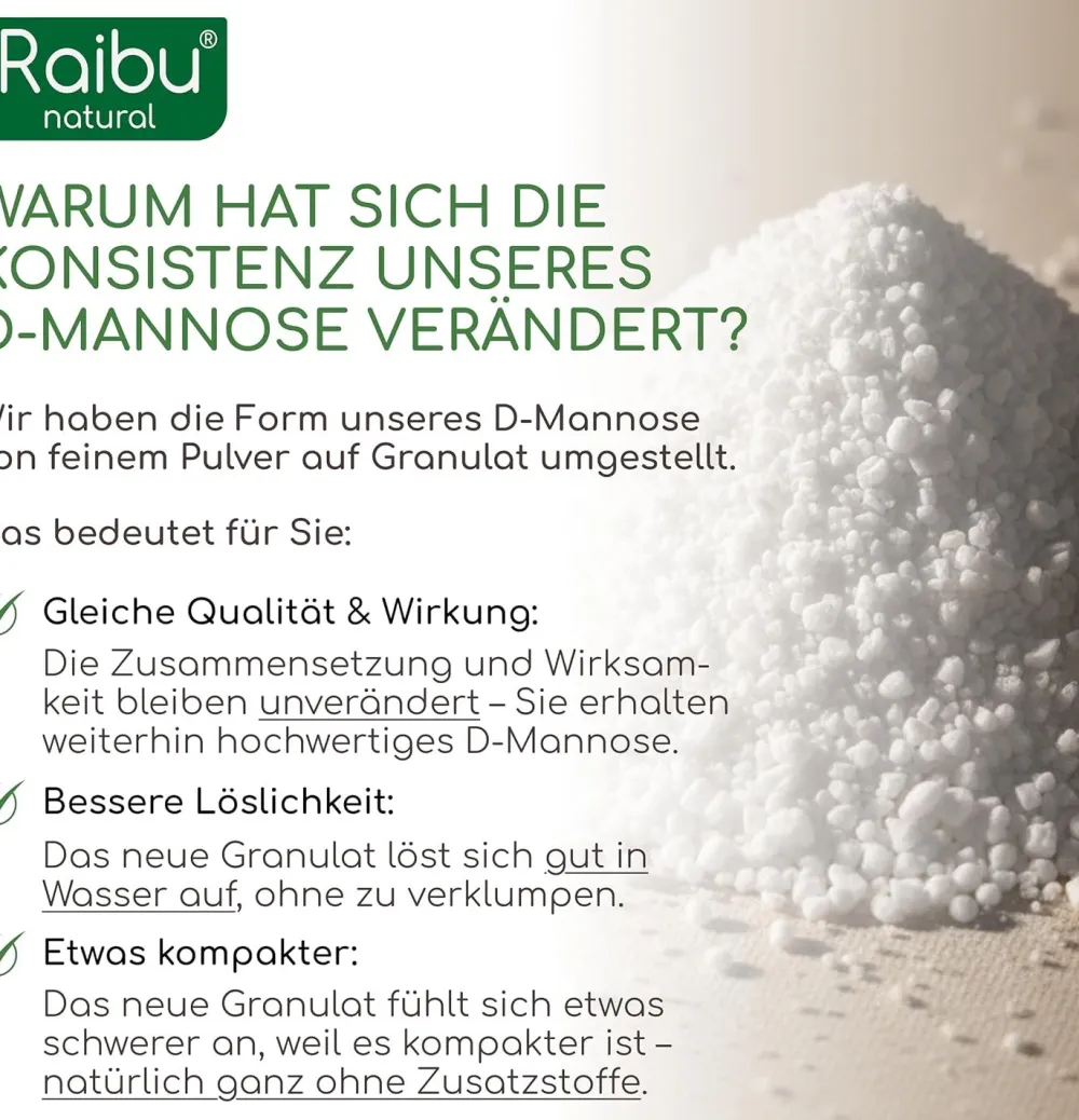 D-Mannose Pulver 250g, Natürlich und Vegan, 125 Tage Versorgung ->Raibu Online