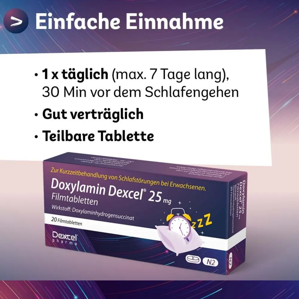Doxylamin Dexcel® 25 mg Filmtabletten, kurzzeitige Hilfe bei Schlafstörungen| Sale