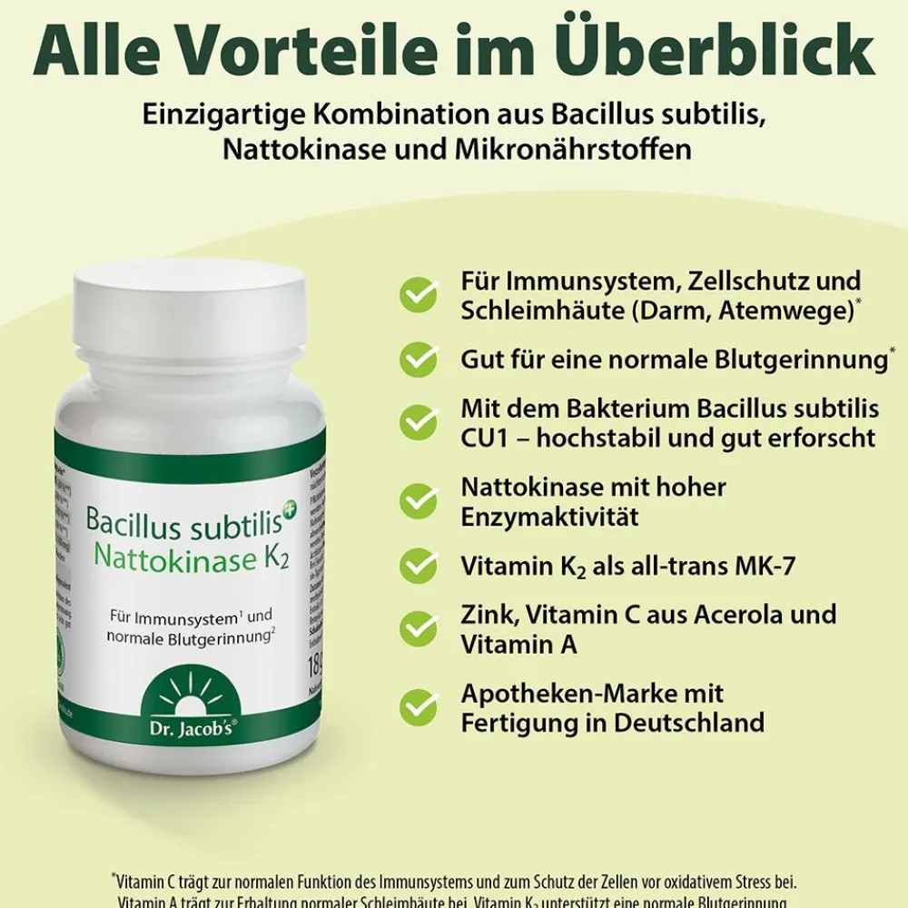 Dr. Jacob's Bacillus subtilis plus Nattokinase-Enzym Vitamin K2 vegan|Dr. Jacob's Hot