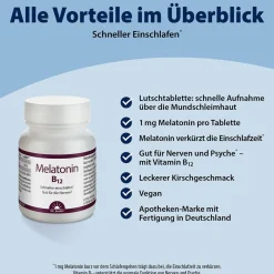 Dr. Jacob's Melatonin B12 Lutschtablette 1 mg + Vitamin B12 Kirsche vegan><noscript><img width=