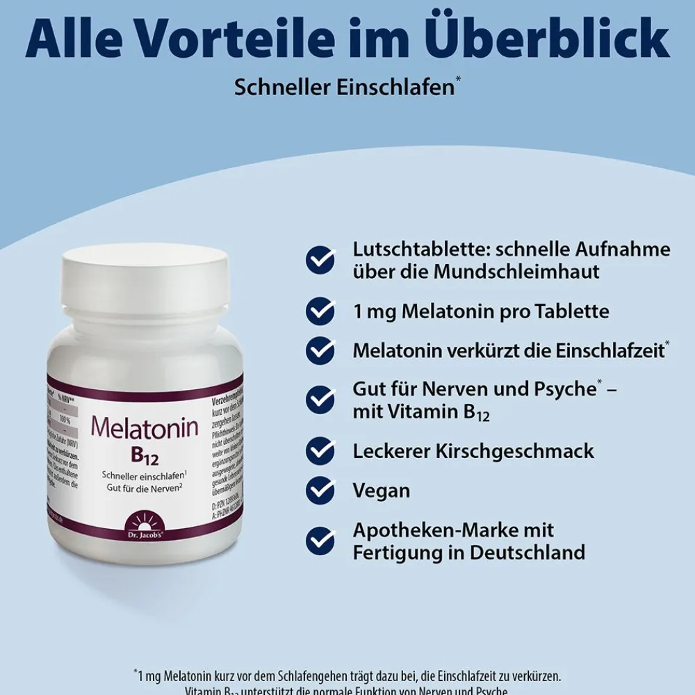 Dr. Jacob's Melatonin B12 Lutschtablette 1 mg + Vitamin B12 Kirsche vegan>Dr. Jacob's Best