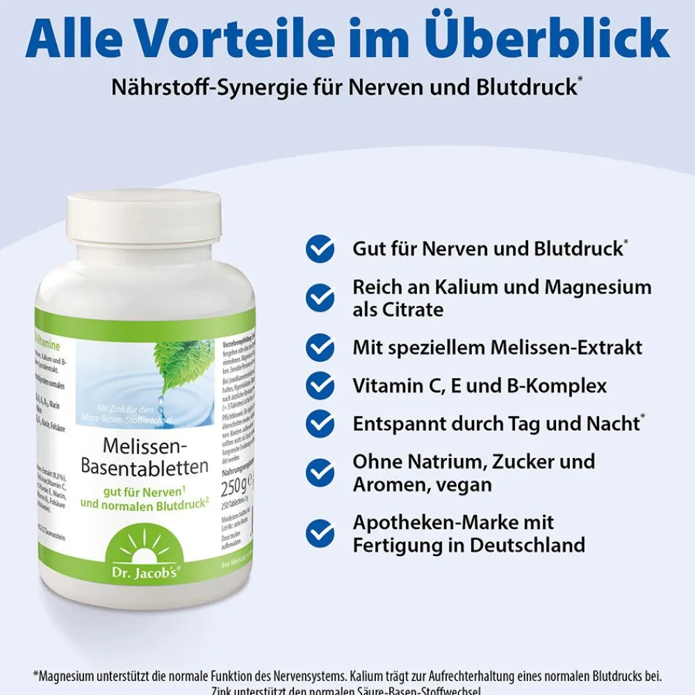 Dr.Jacob's Melissen-Basentabletten B-Vitamine Mineralstoffe Kalium Magnesium|Dr. Jacob's Discount