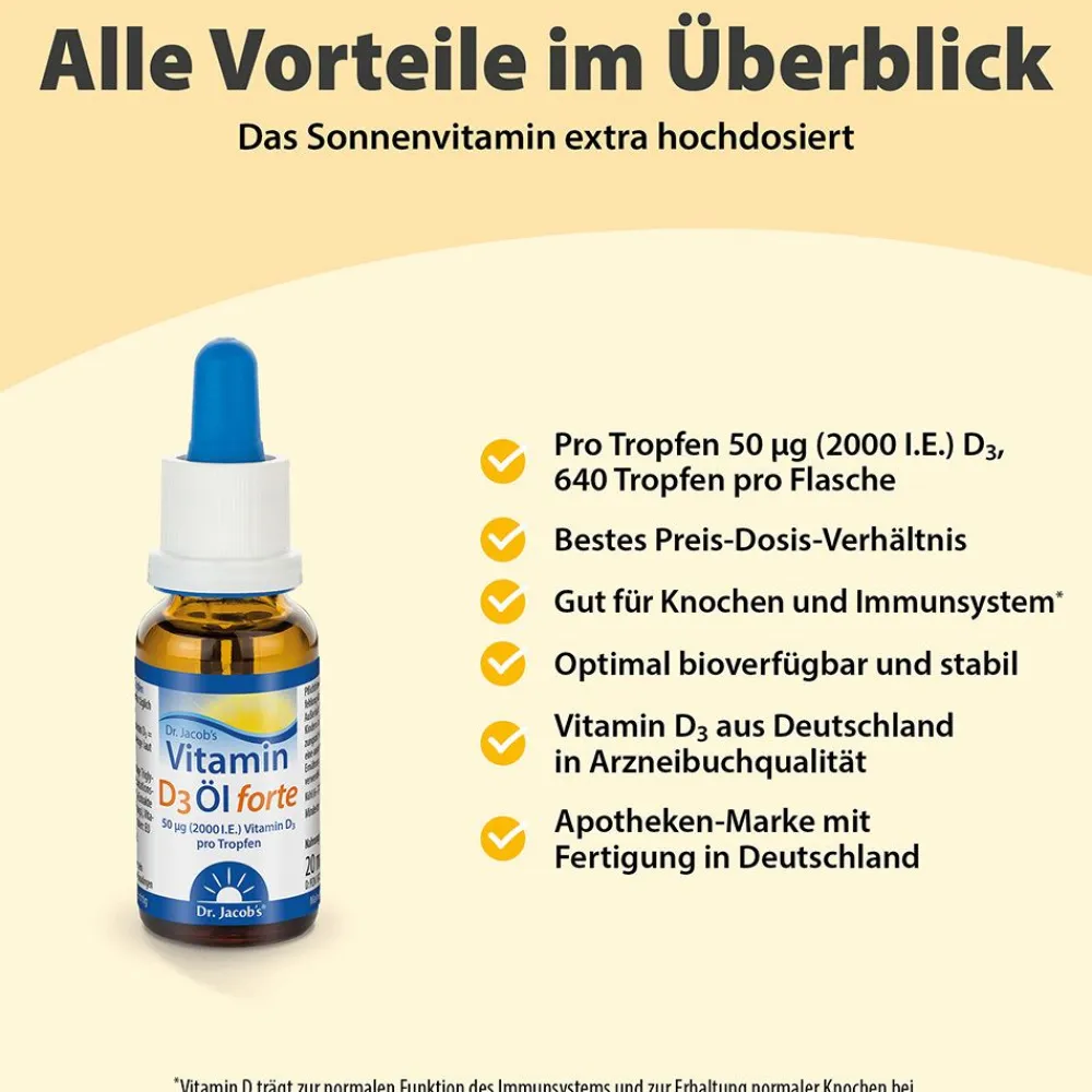 Dr. Jacob's Vitamin D3 Öl forte 2000 IE D3 hochdosiert 640 Tropfen vegetarisch|Dr. Jacob's Discount