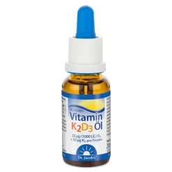 Dr. Jacob's Vitamin K2D3 Öl 1000 IE/50 mcg D3+K2 640 Tropfen vegetarisch|Dr. Jacob's Best