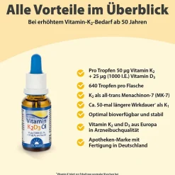 Dr. Jacob's Vitamin K2D3 Öl 1000 IE/50 mcg D3+K2 640 Tropfen vegetarisch|Dr. Jacob's Best