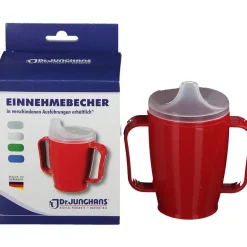 Dr. Junghans® Einnehmebecher mit Griff und Deckel 12 mm rot><noscript><img width=