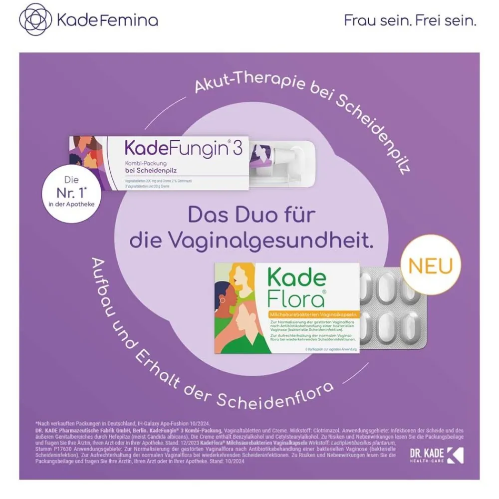 DR. KADE KadeFlora Milchsäurebakterien Vaginalkapseln - zum Aufbau und Erhalt der Vaginalflora> New
