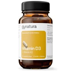 dunatura Vitamin D3+K2 25μg + 200 μg - 56 Kapseln in Glasflasche - vegan| Hot