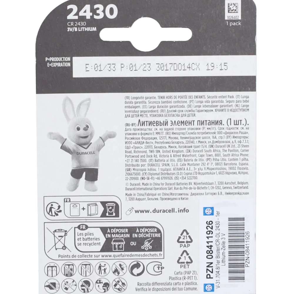 SPEZIALZELLEN 2430 LITHIUM-KNOPFZELLE 3 V|DURACELL New
