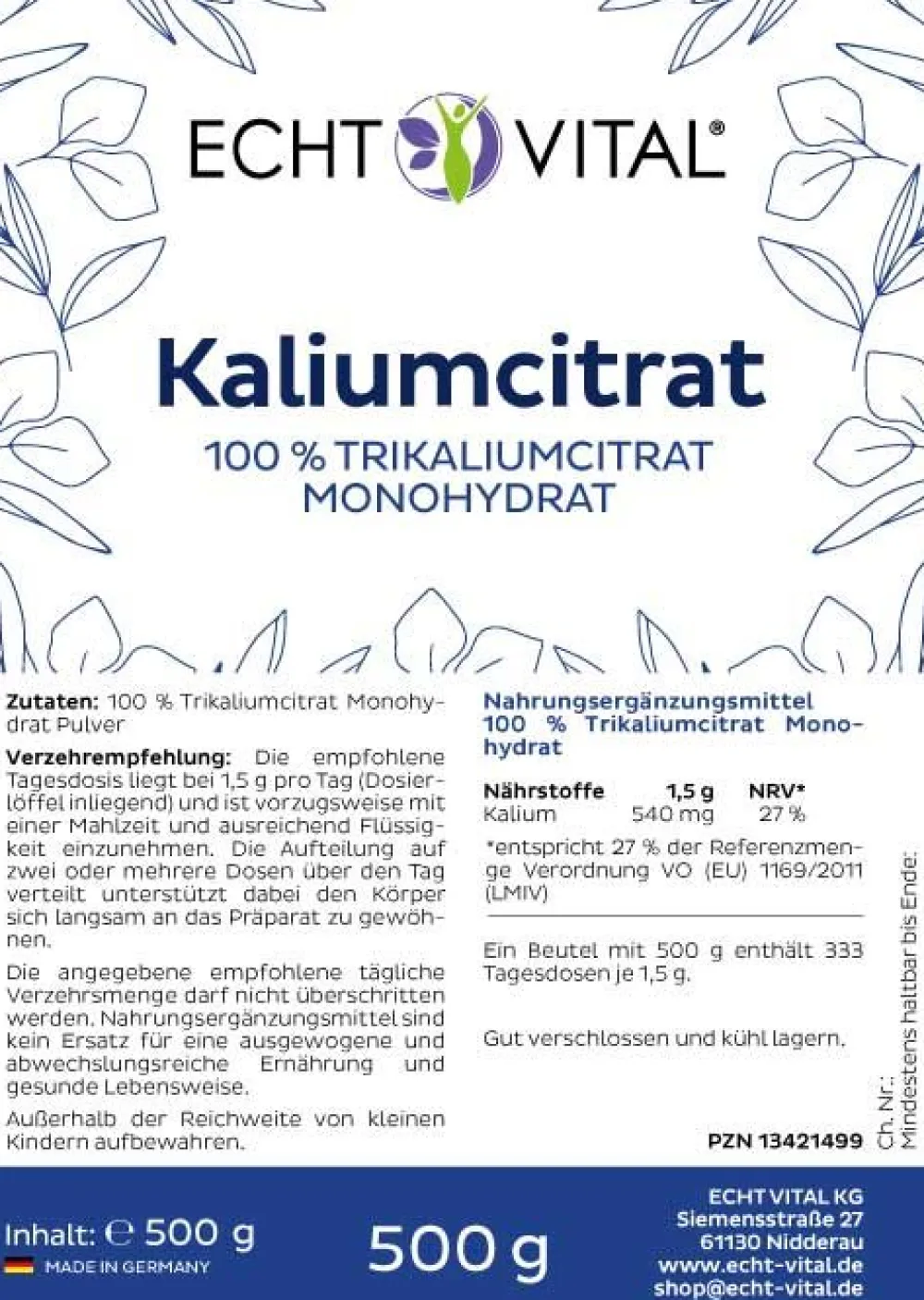 Kaliumcitrat Pulver|Echt Vital New