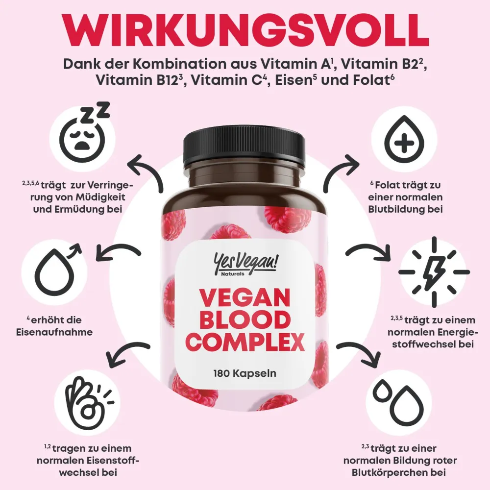 Eisen hochdosiert (180 Kapseln) Vitamin A, Vitamin B2 und B12, Folsäure, Vitamin, gegen Eisenmangel>YesVegan