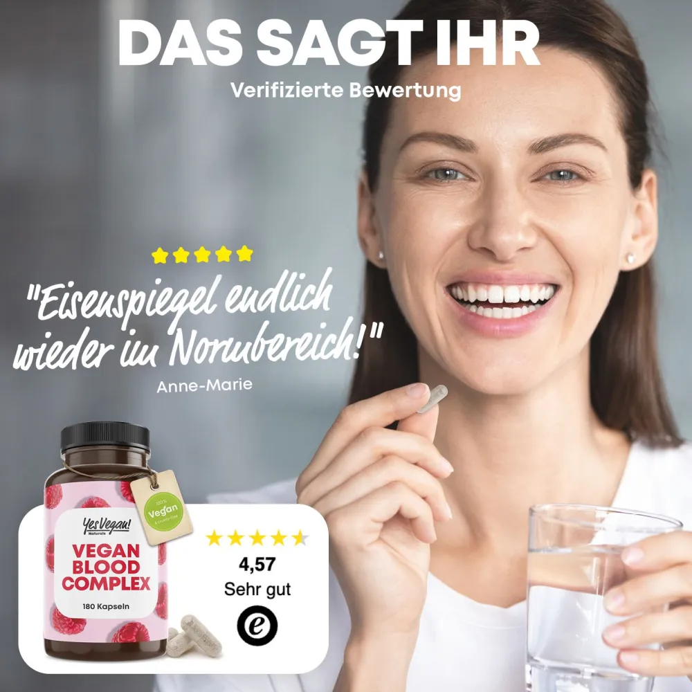 Eisen hochdosiert (180 Kapseln) Vitamin A, Vitamin B2 und B12, Folsäure, Vitamin, gegen Eisenmangel>YesVegan