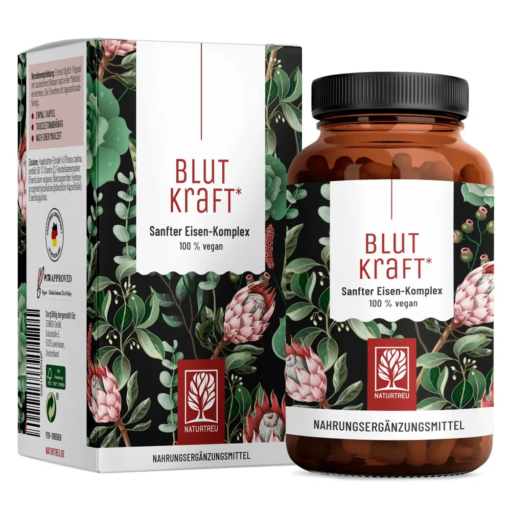 Eisen Komplex Alternative zu Eisentabletten 120 vegane Kapseln Fenchel Blutkraft ®|NATURTREU Hot